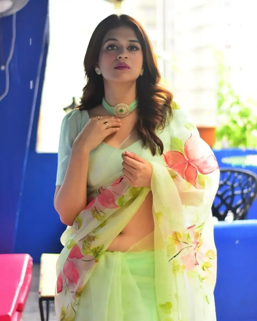 South Indian Shraddha Das in Transparent Green Saree